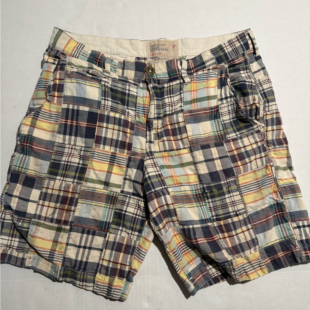 Y2K American‎ Eagle 'Prep Fit' Preloved Patchwork Plaid Shorts, Men's 34 #1088